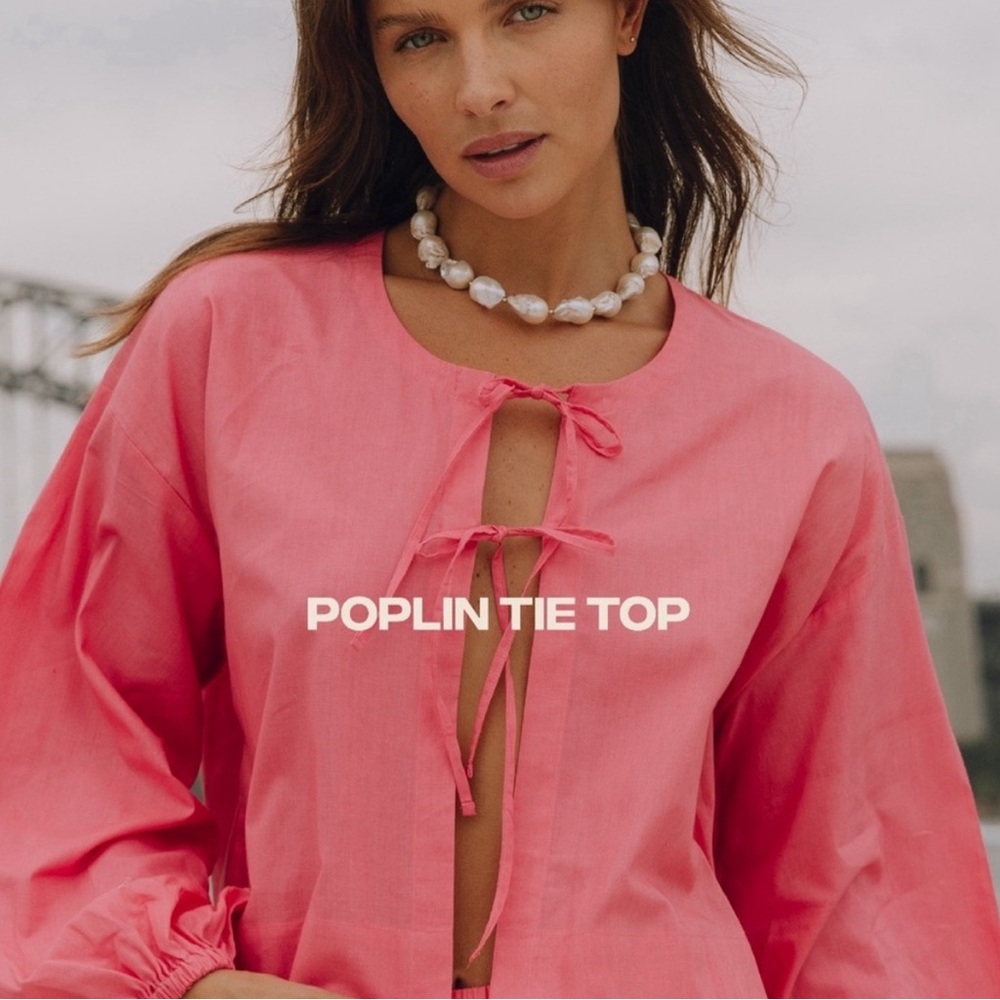 Daily Drills Pink Tie Front Poplin Blouse